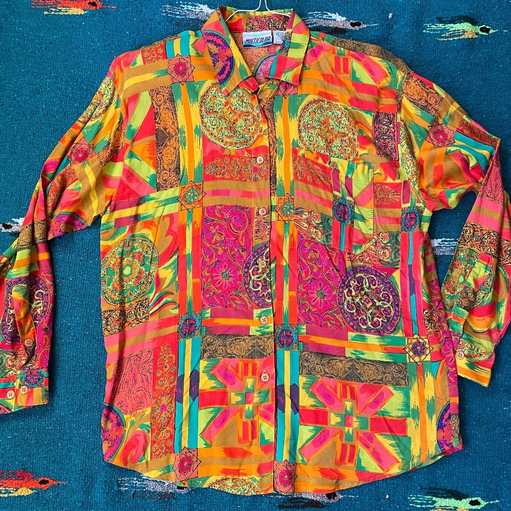 Amazing Mutlicolor Neon Rayon Blouse Size Medium